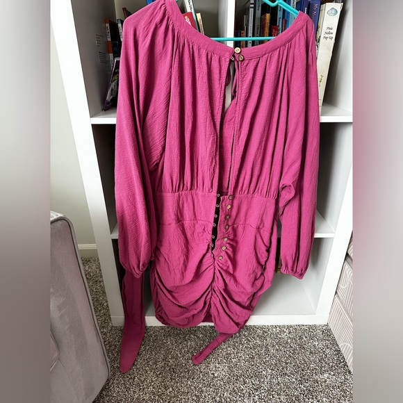 Free People Cinched Mini Dress in Pink Sz L - EUC worn once - Picture 2 of 3